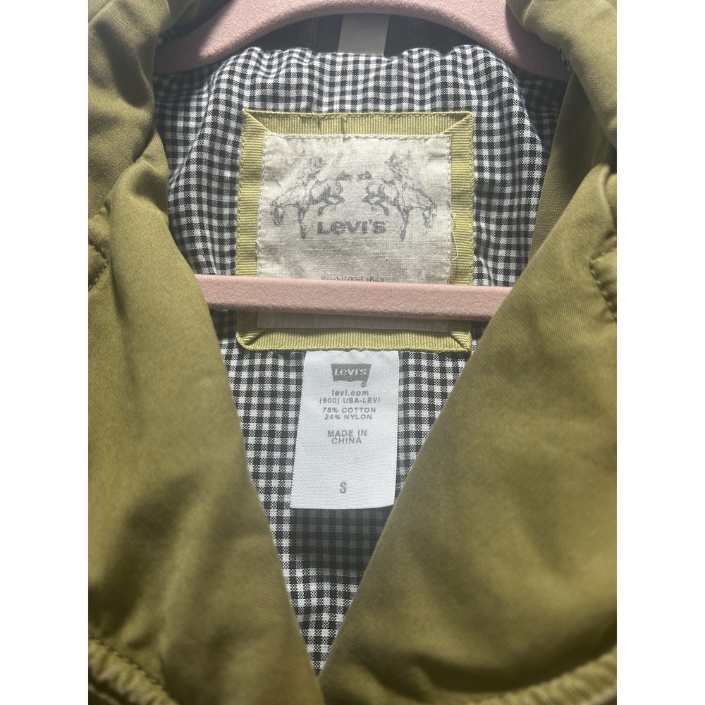 Levis Mid Length belted Trendy Fitted Trench Jacket Coat Olive Green Size Small - Picture 7 of 13